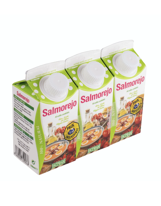 Gazpacho Almeriense con sardinas a la plancha y 1 tetrabrik de salmorejo por persona.